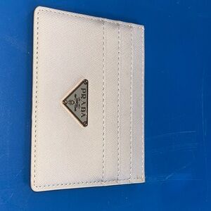 Prada Cream Card Holder with Logo Accent
